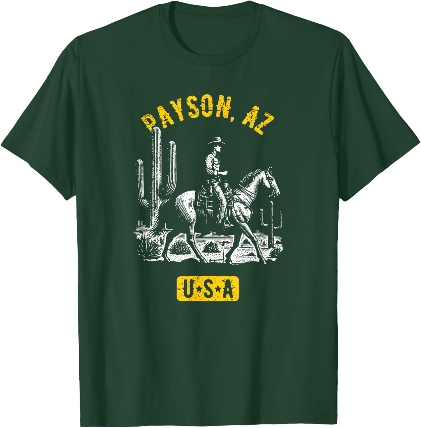Payson AZ USA Cowboy Horse Distressed Style Design T-Shirt - T-Shirt | Forest