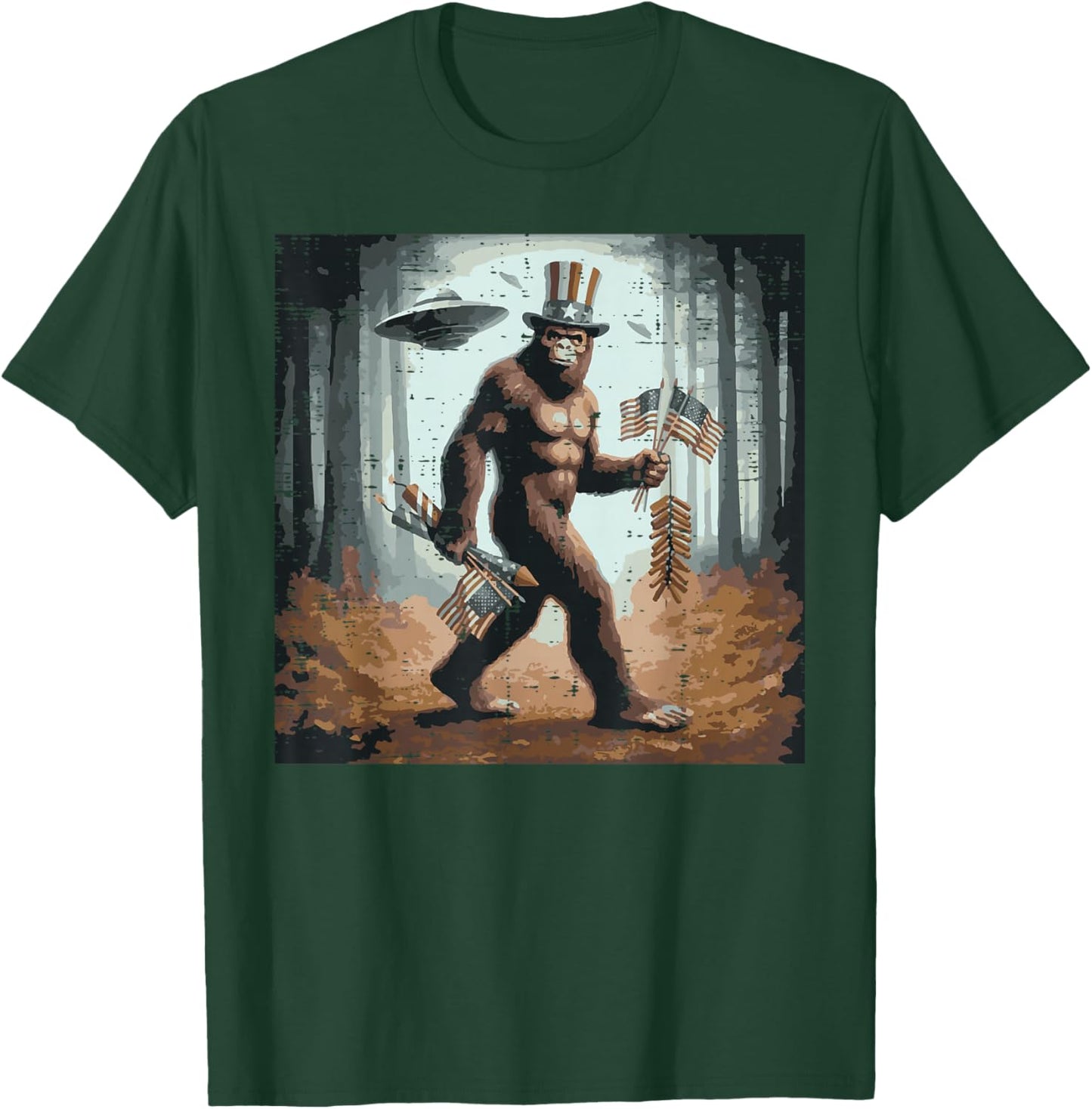 4th of July Bigfoot UFO Selfie Sasquatch Meme Men Women Kids T-Shirt - T-Shirt | Forest