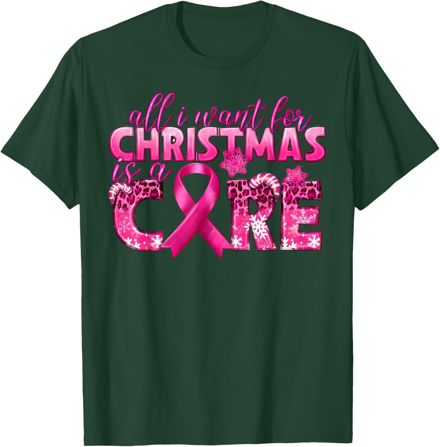 All I Want For Christmas Is A Cure Breast Cancer Awareness T-Shirt - T-Shirt | Forest