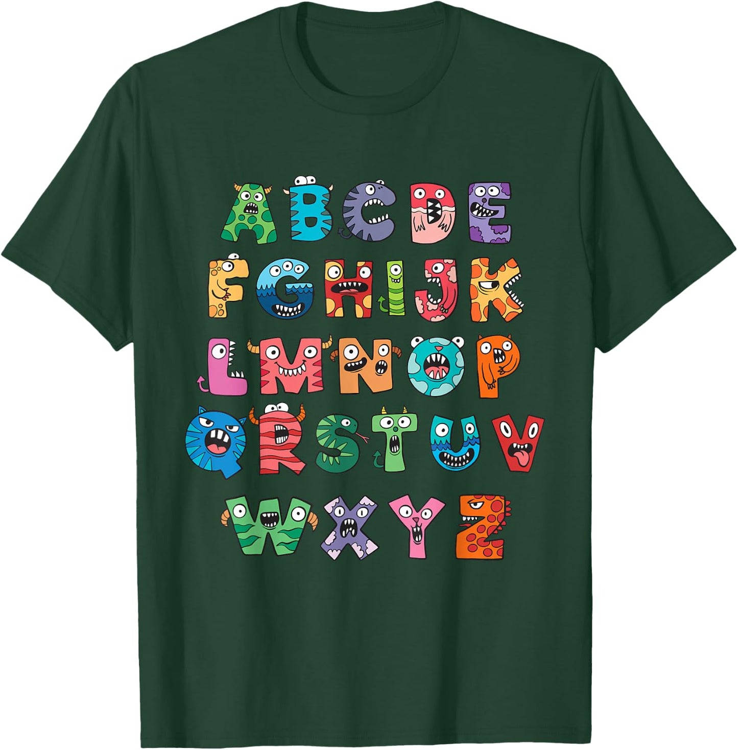 Monster Alphabet Fun Colorful Educational Kids T-Shirt - T-Shirt | Forest