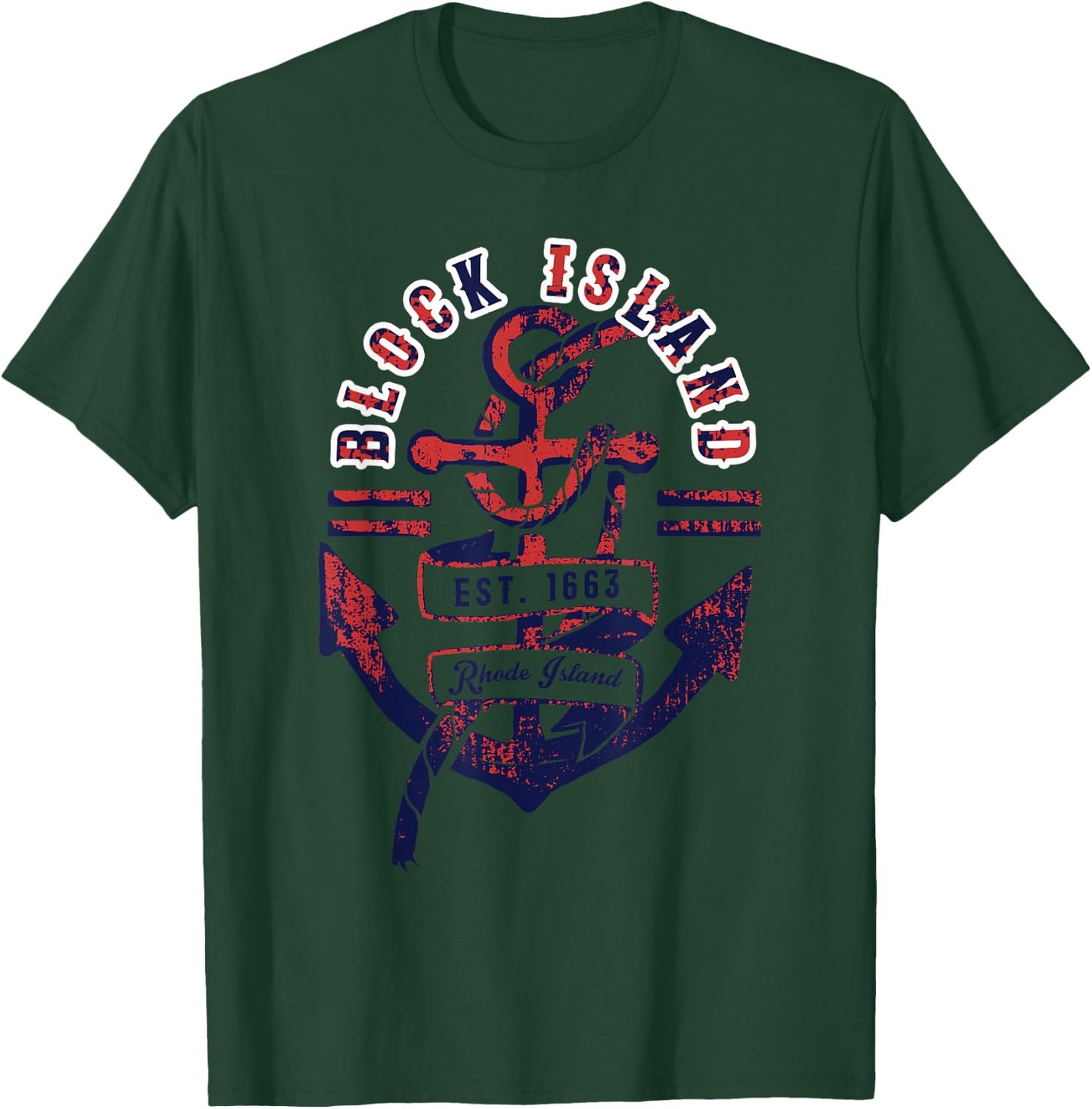 Vintage Distressed Anchor & Rope Block Island Rhode Island T-Shirt - T-Shirt | Forest