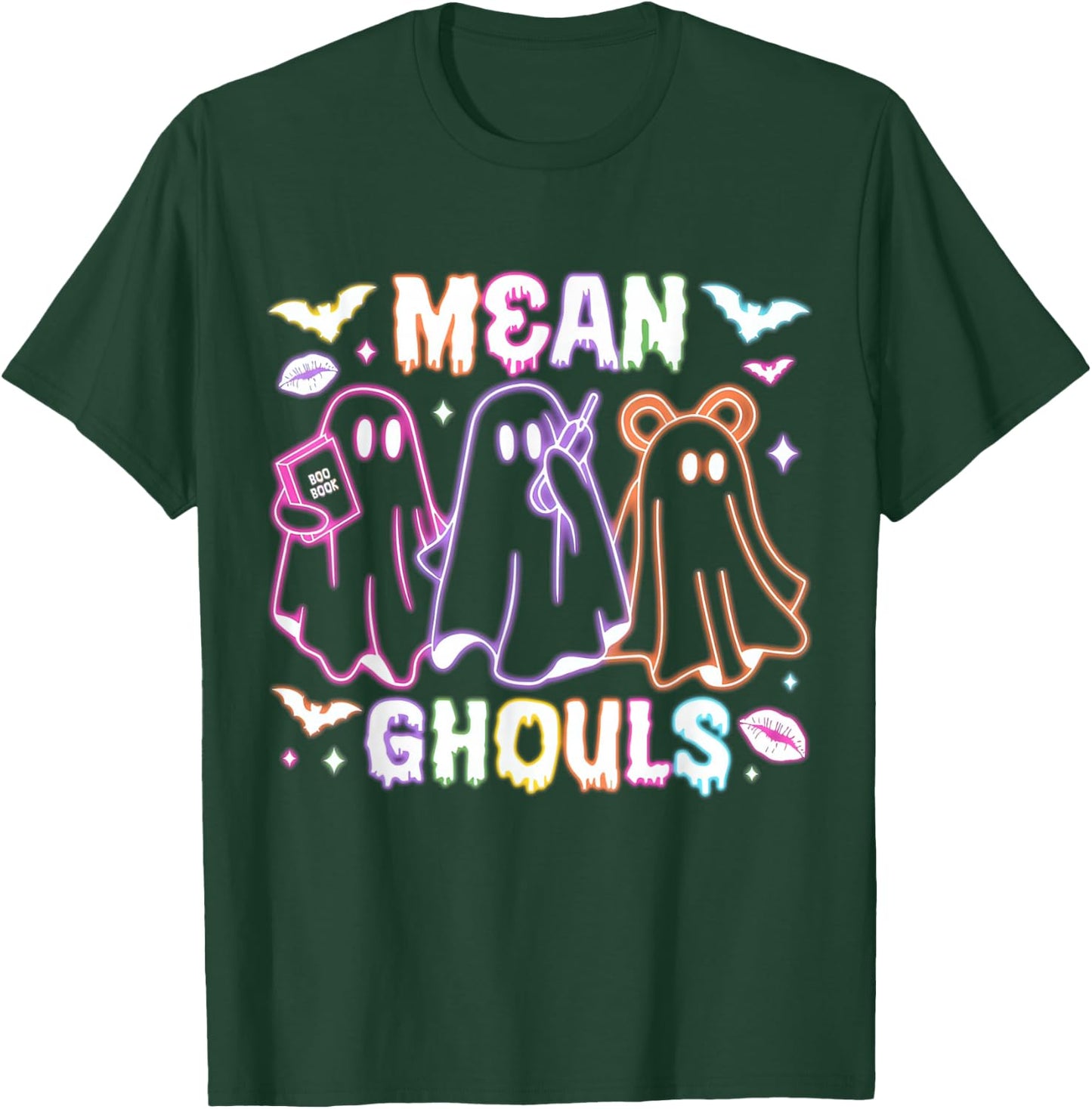 Cute Ghost Mean Ghouls Neon Halloween Spooky Season Costume T-Shirt - T-Shirt | Forest