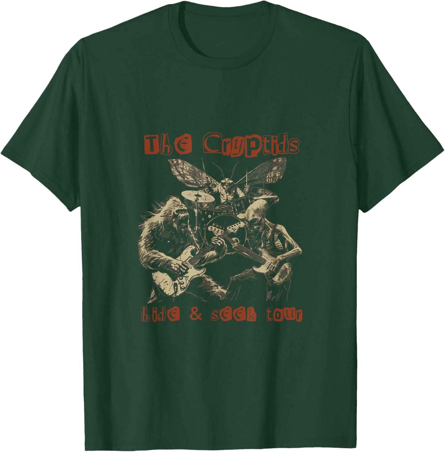 The Cryptids Hide & Seek Tour CryptidBigfoot Mothman UFO T-Shirt - T-Shirt | Forest