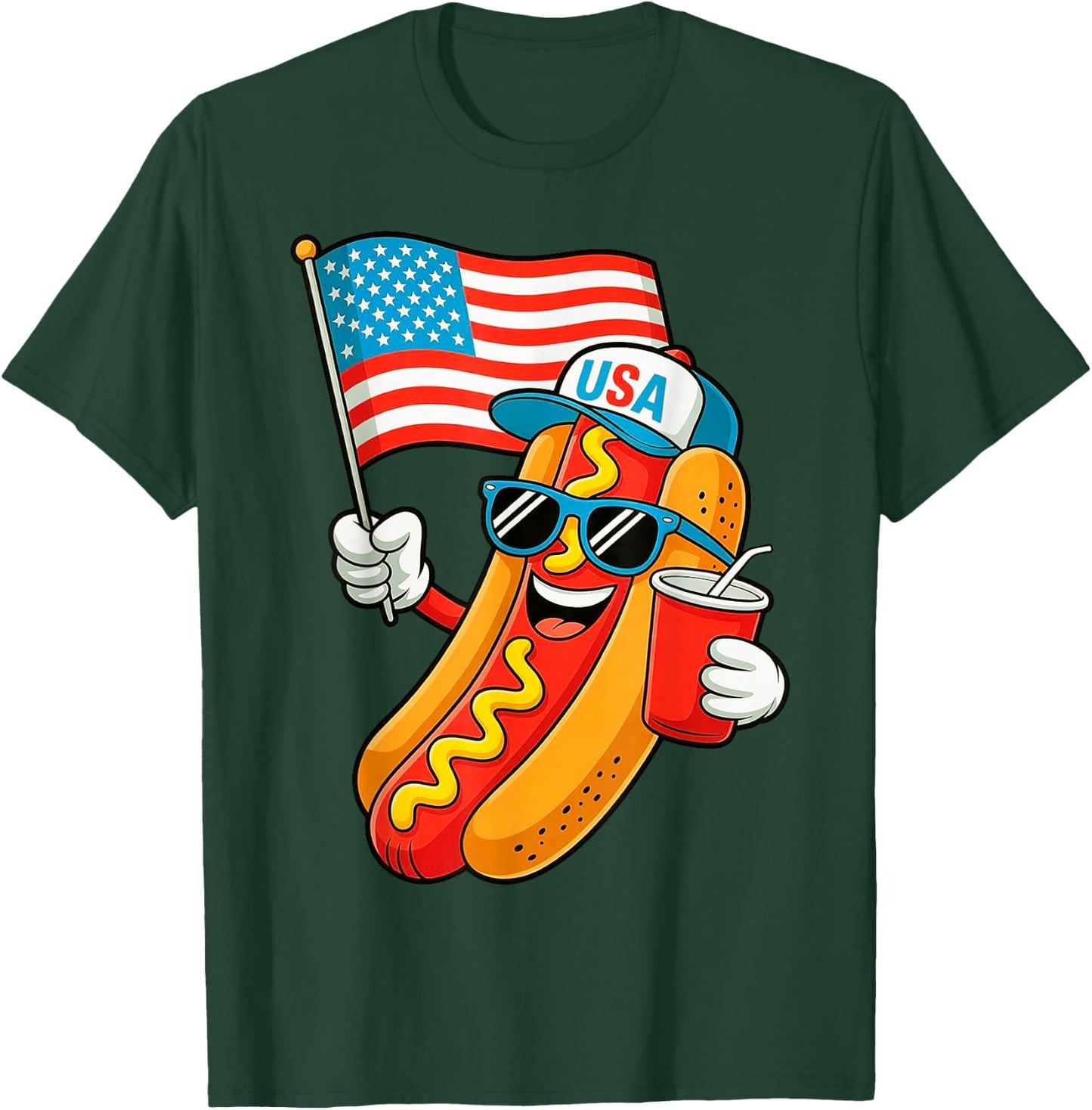 4th of July Hotdog Funny Fourth of July Patriotic USA Flag T-Shirt - T-Shirt | Forest
