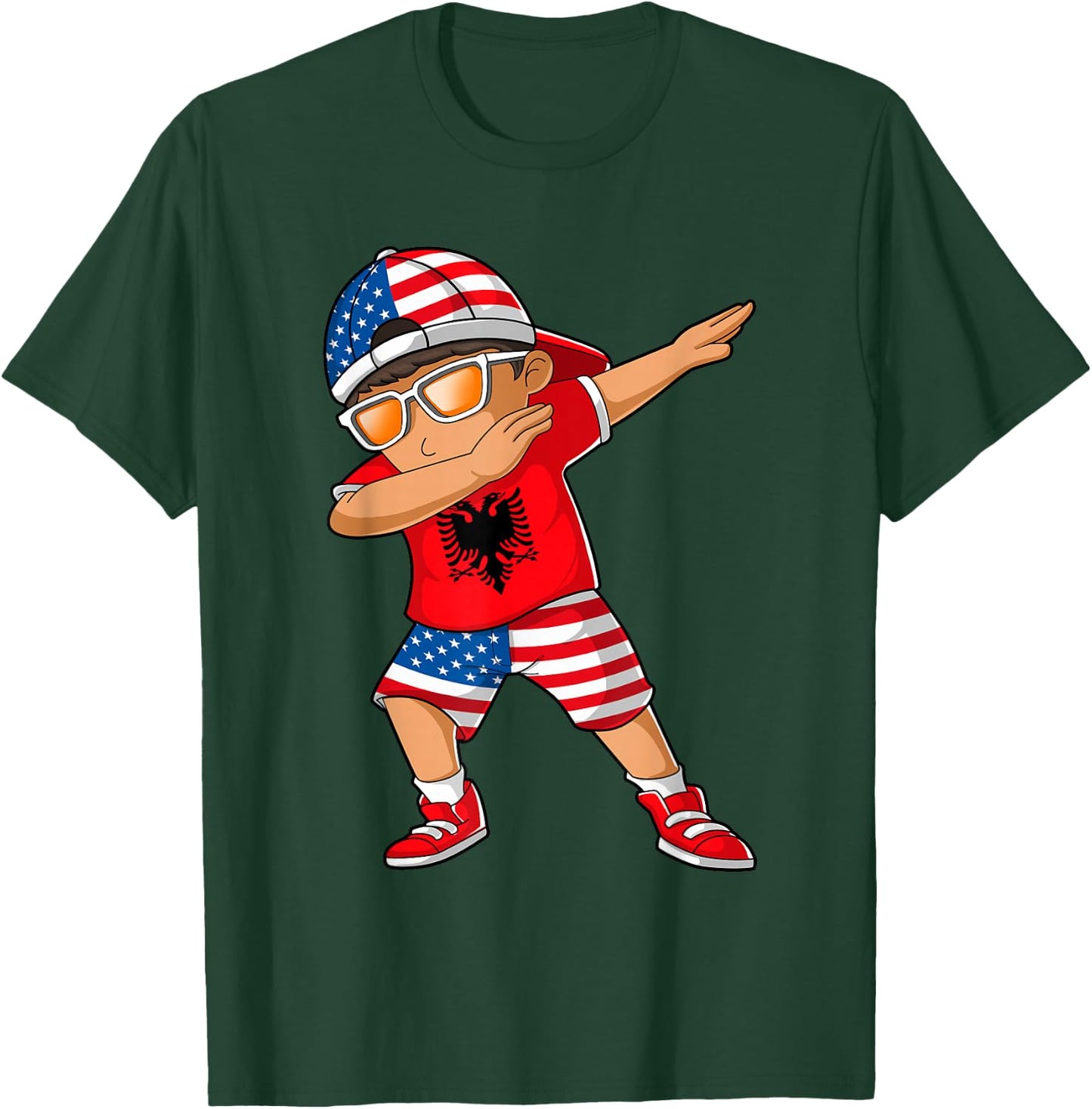 Half American Half Albanian Boy Kid Albania Flag Patriotic T-Shirt - T-Shirt | Forest