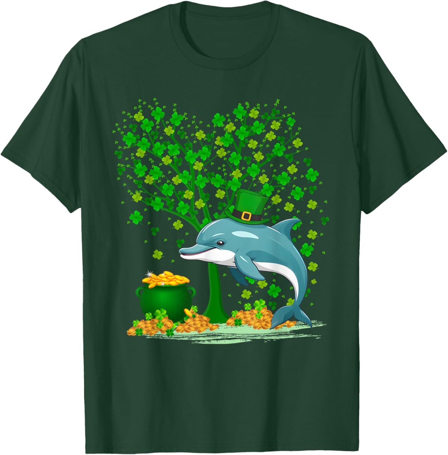 Shamrock Tree Leprechaun Hat Dolphin St Patrick's Day T-Shirt - T-Shirt | Forest