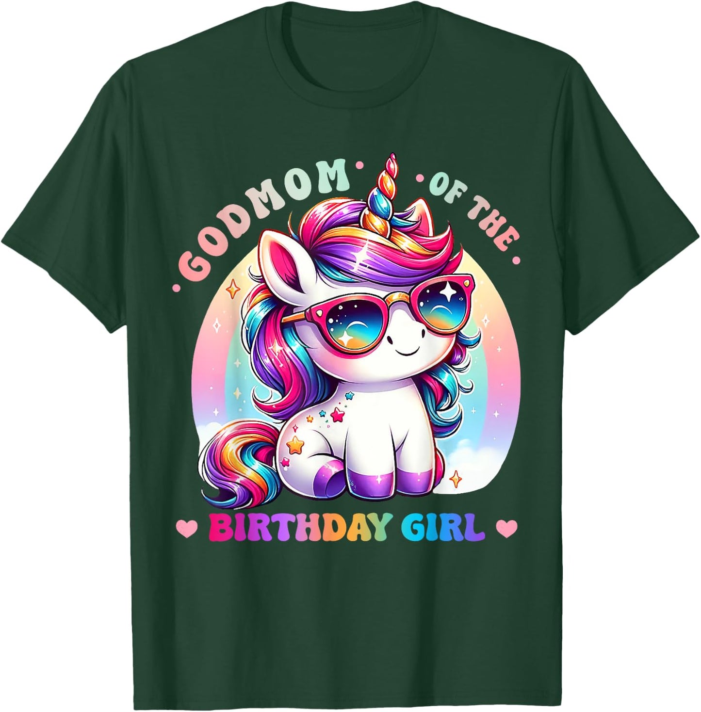 Godmom of the Birthday Girl Unicorn Rainbow Family Matching T-Shirt - T-Shirt | Forest