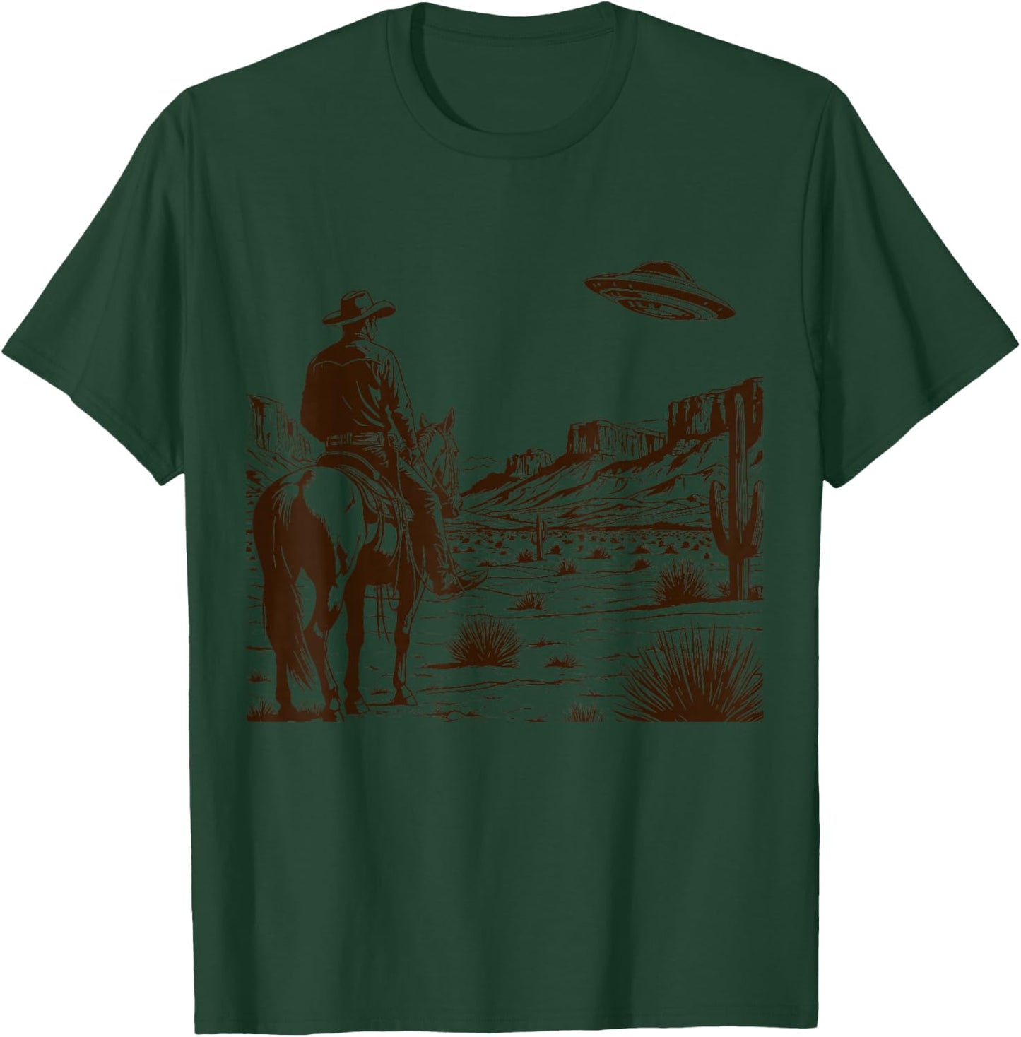 Ufo Western Retro Vintage Cowboy T-Shirt - T-Shirt | Forest