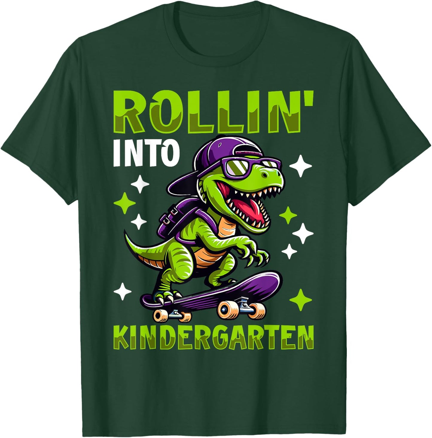 Rollin Into Kindergarten Dinosaur First Day Back To School T-Shirt - T-Shirt | Forest