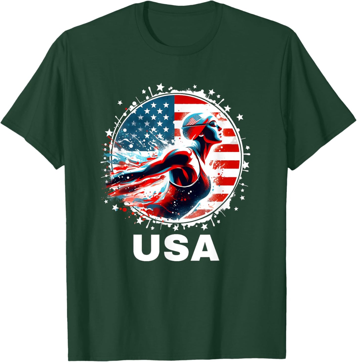 Swimming United States Women Team American Flag Swimming T-Shirt - T-Shirt | Forest