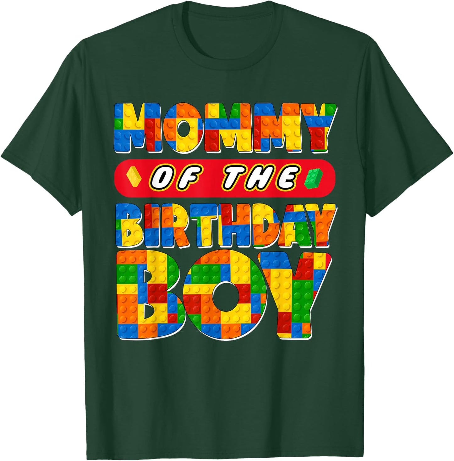 Mom And Dad Mommy Birthday Boy Building Bricks Family Party T-Shirt - T-Shirt | Forest