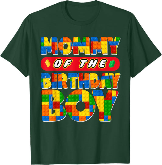 Mom And Dad Mommy Birthday Boy Building Bricks Family Party T-Shirt - T-Shirt | Forest