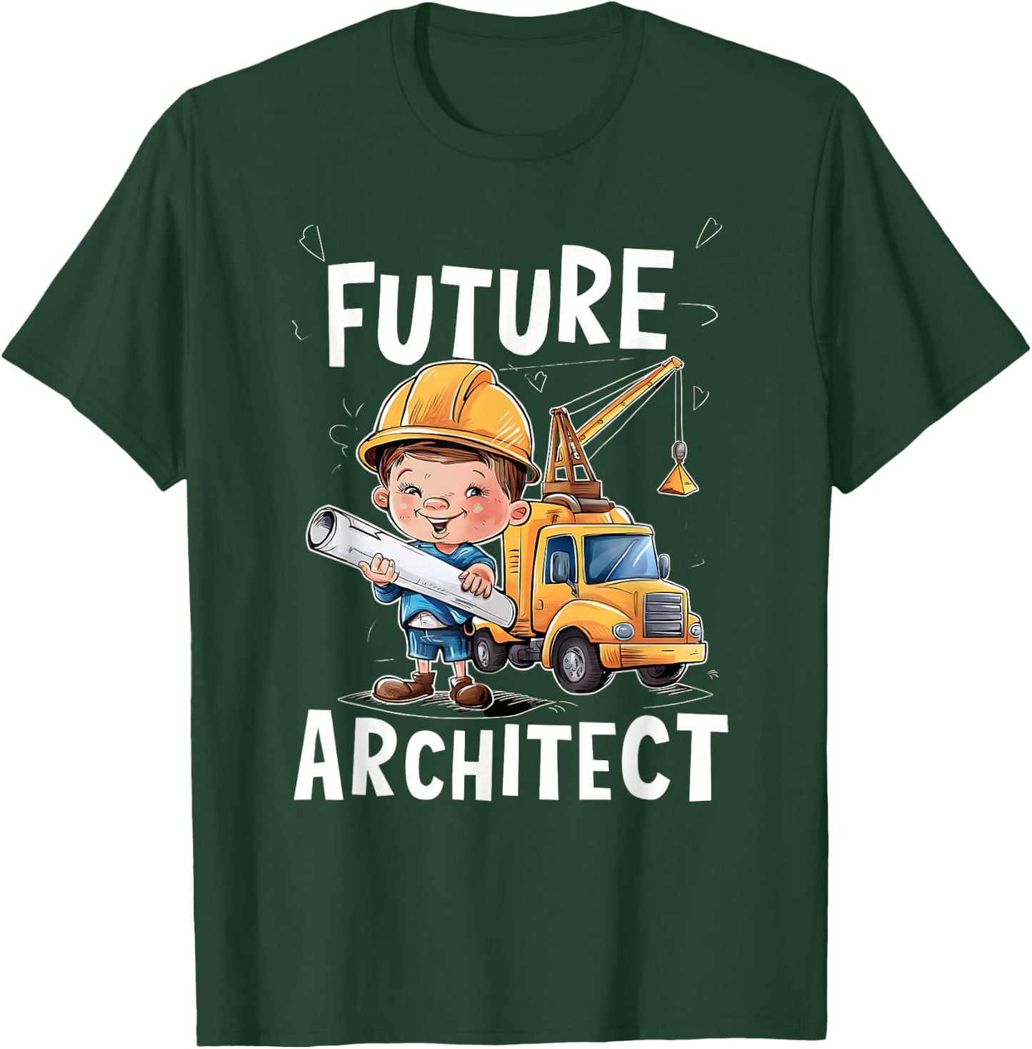Future Construction Worker With Blueprint T-Shirt - T-Shirt | Forest