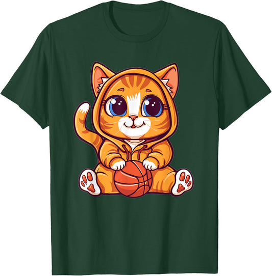 Cute Cat With Basketball I Cat Men Women Girls Kids T-Shirt - T-Shirt | Forest