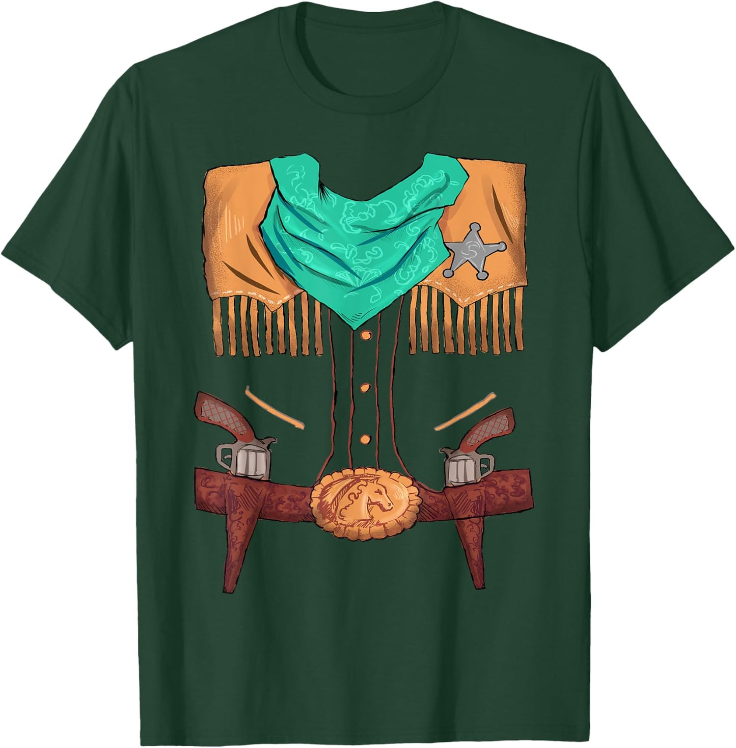Funny Cowboy Western Halloween Costume Sheriff Vest Outfit T-Shirt - T-Shirt | Forest