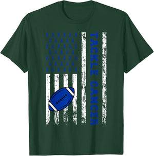 Tackle Football Dark Blue Ribbon Colon Cancer Awareness Kid T-Shirt - T-Shirt | Forest