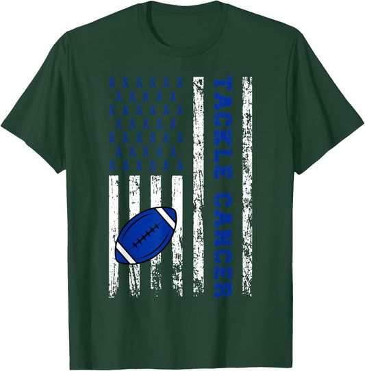 Tackle Football Dark Blue Ribbon Colon Cancer Awareness Kid T-Shirt - T-Shirt | Forest