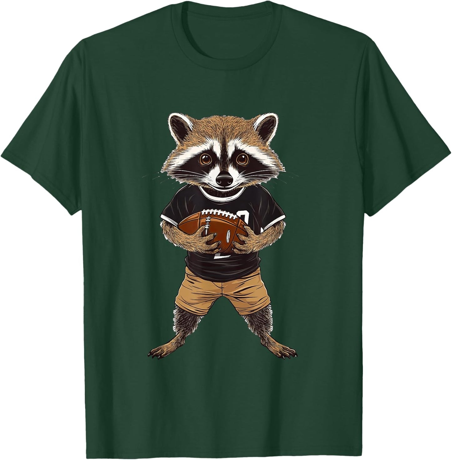 Raccoon Dressed as American Football Player Quarterback T-Shirt - T-Shirt | Forest