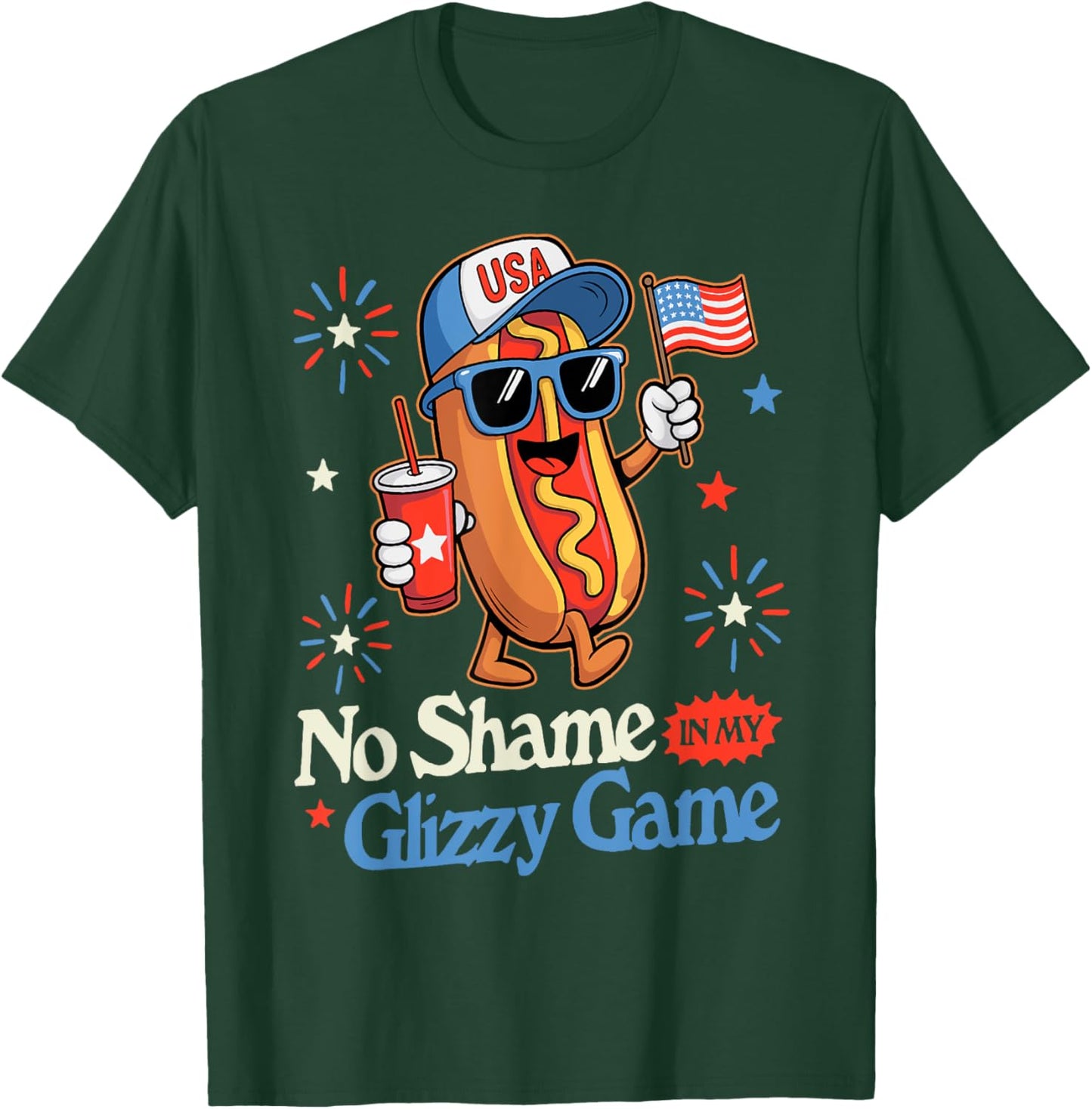 Retro No Shame In My Funny Glizzy Game Hotdog American Flag Women T-Shirt - T-Shirt | Forest