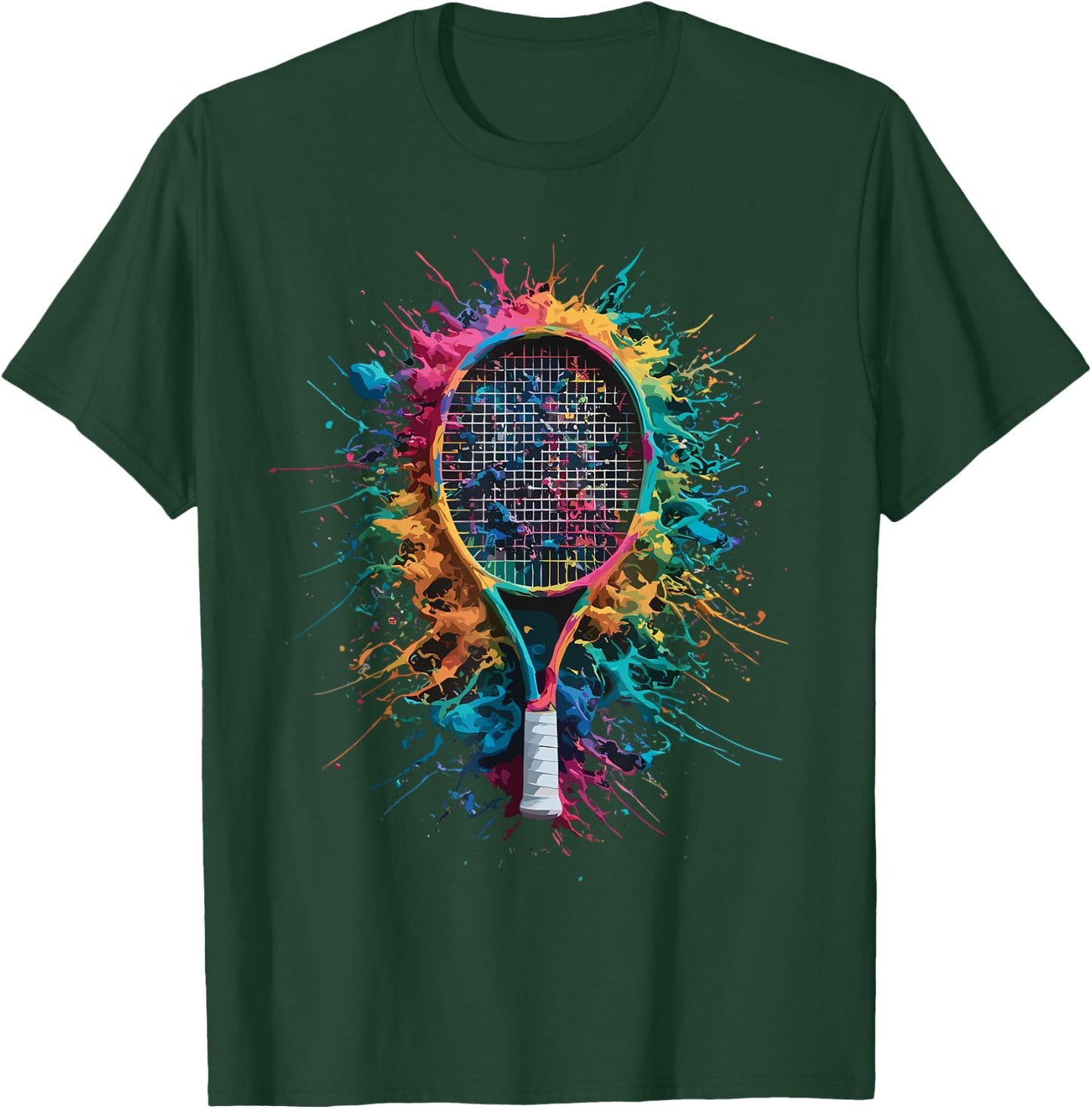 Colorful Paint Splash Tennis Racket Art Graphic T-Shirt - T-Shirt | Forest