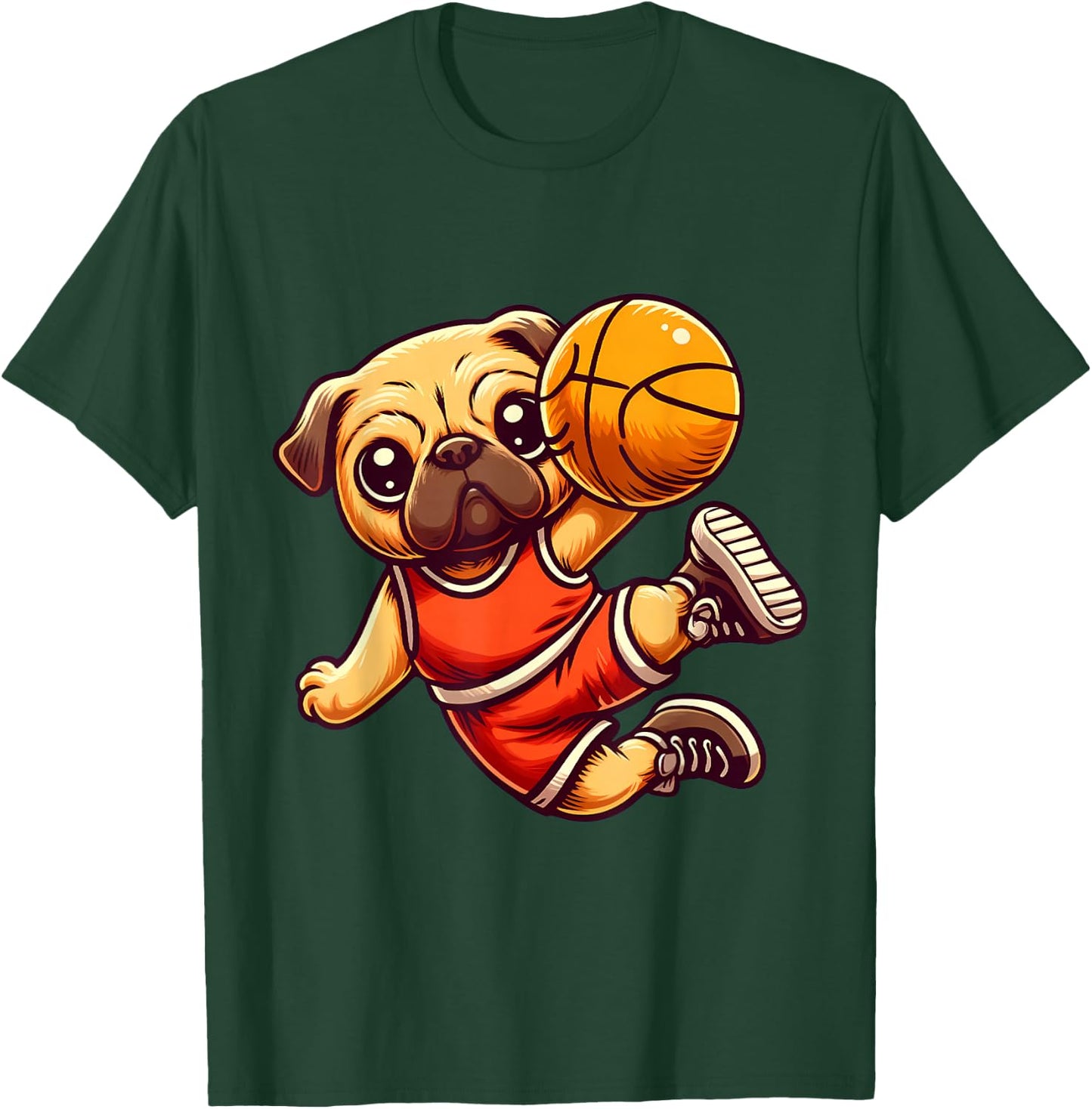 Pug Basketball Player Dog Lover Men Women Kids T-Shirt - T-Shirt | Forest