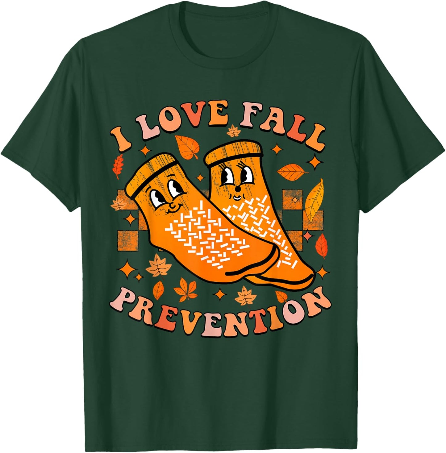 Groovy Retro I Love Fall Prevention Fall Physical Therapy T-Shirt - T-Shirt | Forest