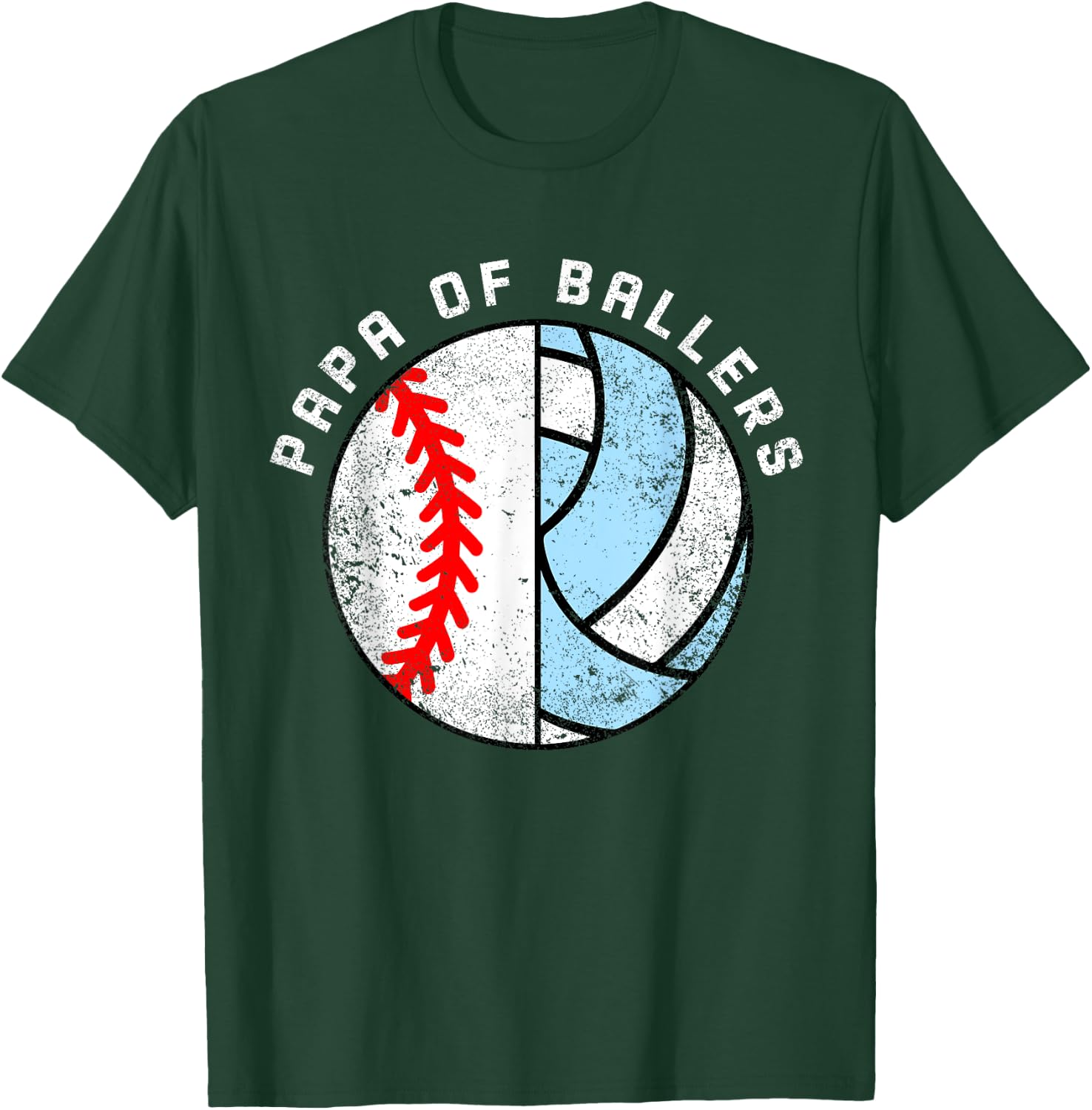 Papa Of Ballers Funny Baseball Volleyball Papa T-Shirt - T-Shirt | Forest