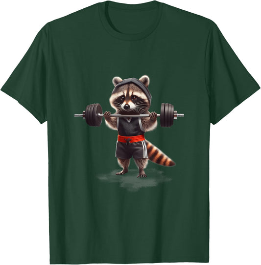 Weightlifting Ripped Raccoon Gym Workout Muscled Raccoon T-Shirt - T-Shirt | Forest