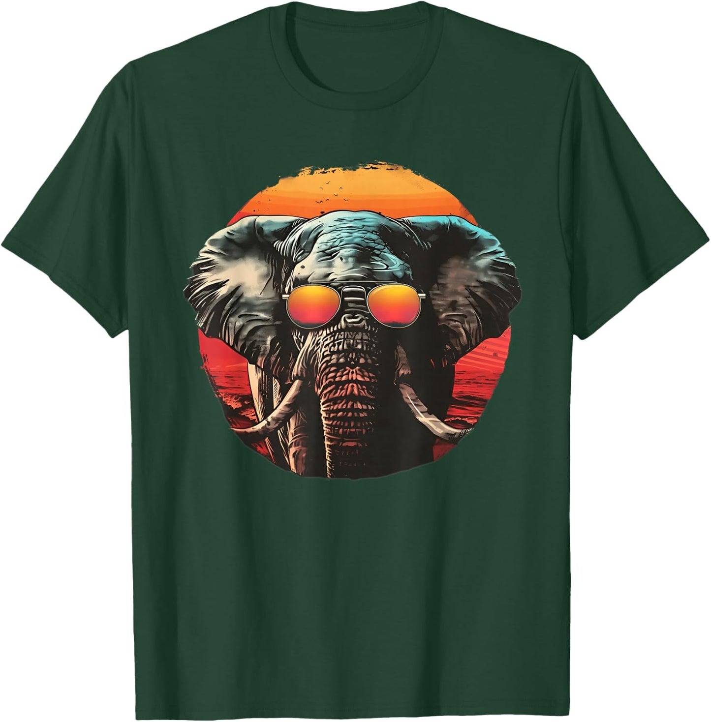 Elephant with Sunglasses Retro sunset summer T-Shirt - T-Shirt | Forest