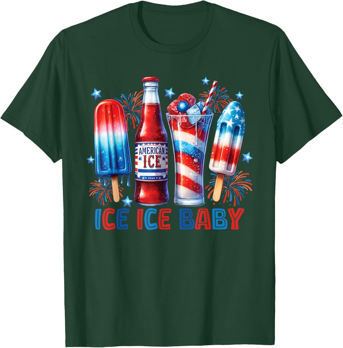 Funny Ice ice baby Cream Cone American flag usa 4th of July T-Shirt - T-Shirt | Forest
