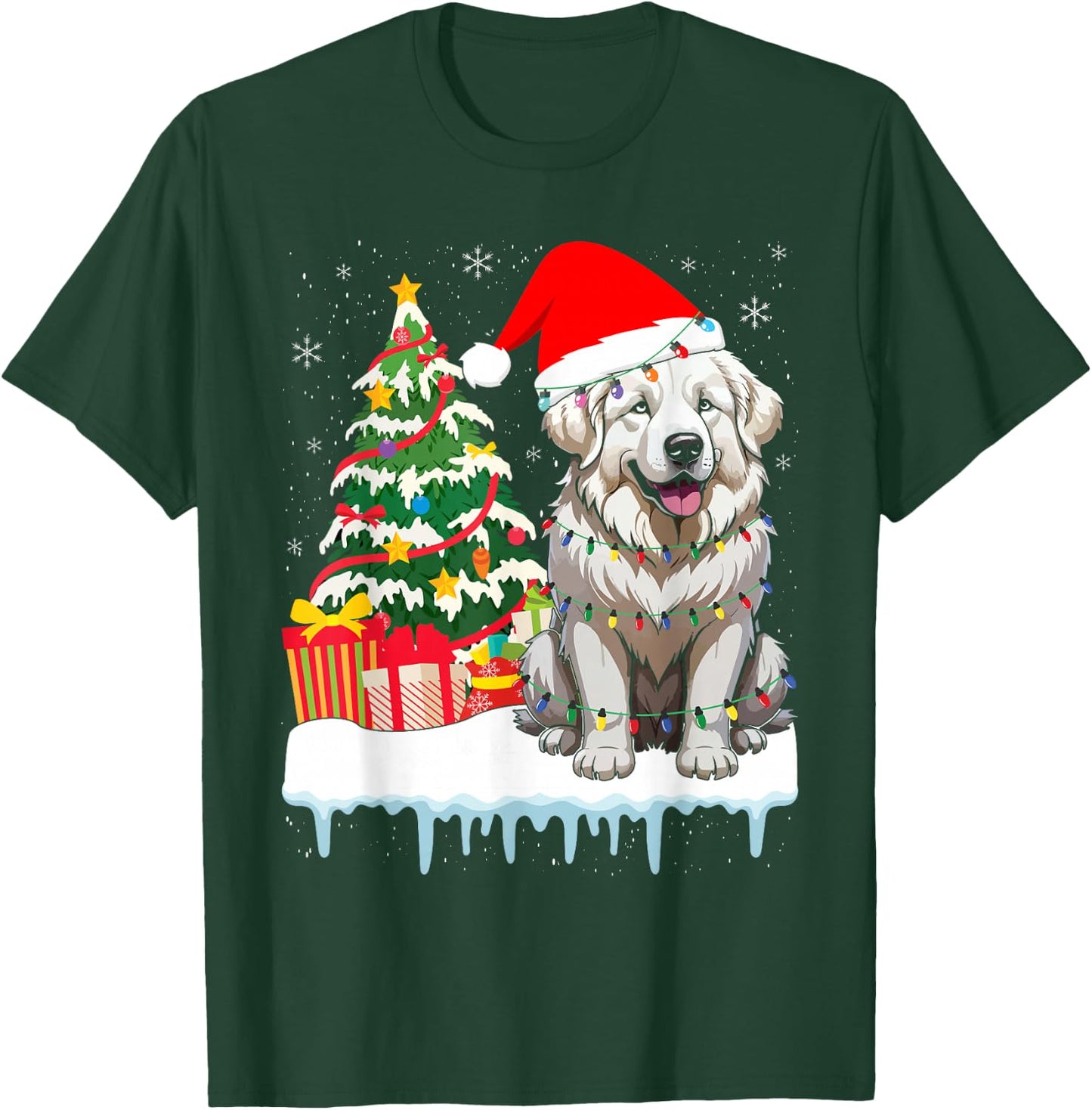 Great Pyrenees Christmas Lights Xmas Patou Pyrenean T-Shirt - T-Shirt | Forest
