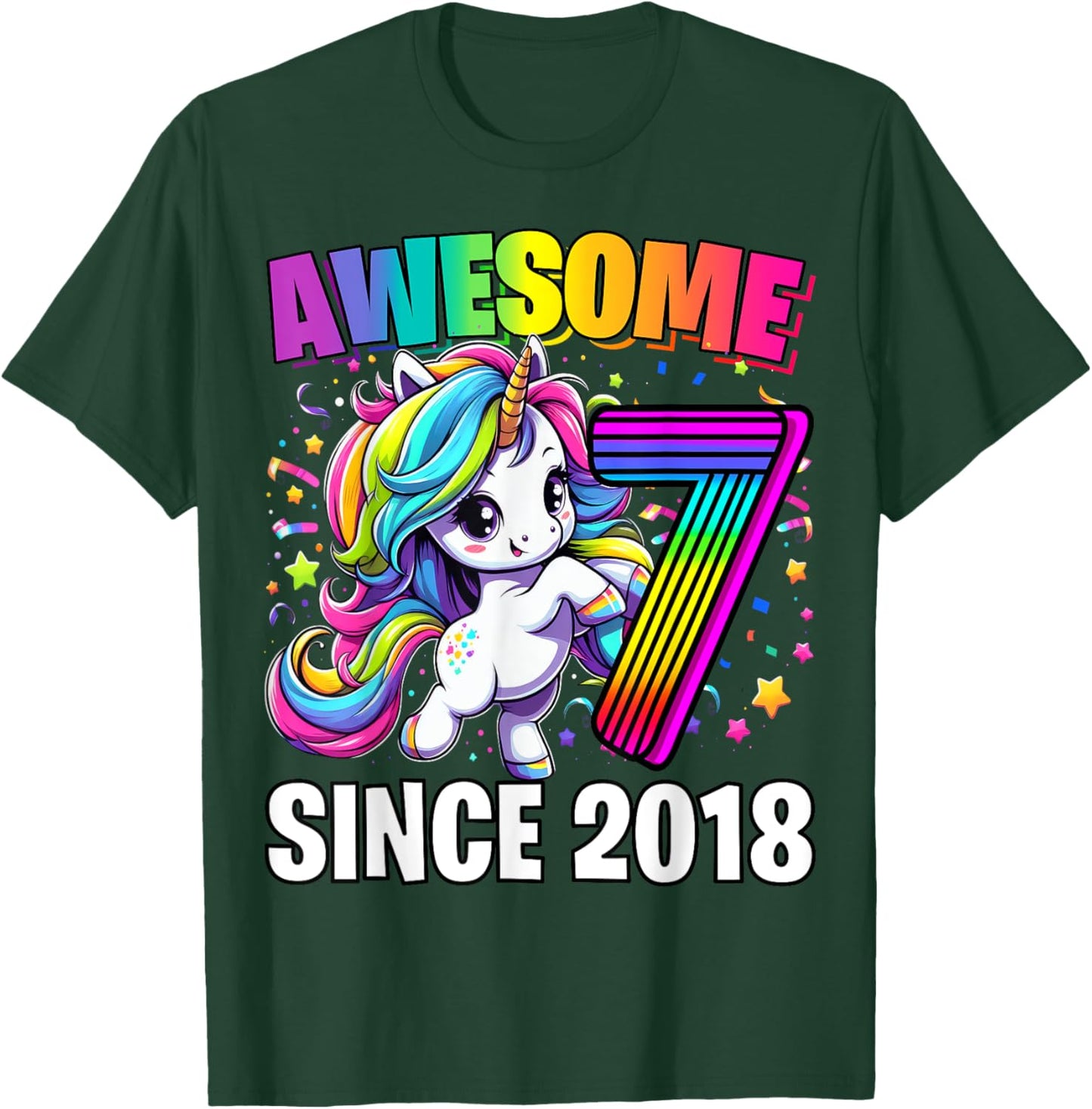 Unicorn 7th Birthday 7 Year Old Unicorn Party Girls Outfit T-Shirt - T-Shirt | Forest