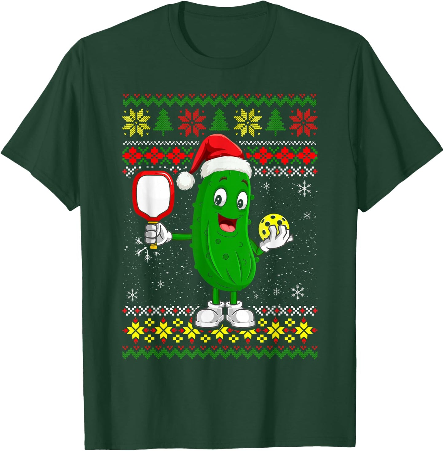 Pickleball Santa Claus Ugly Christmas Sweater Pattern T-Shirt - T-Shirt | Forest