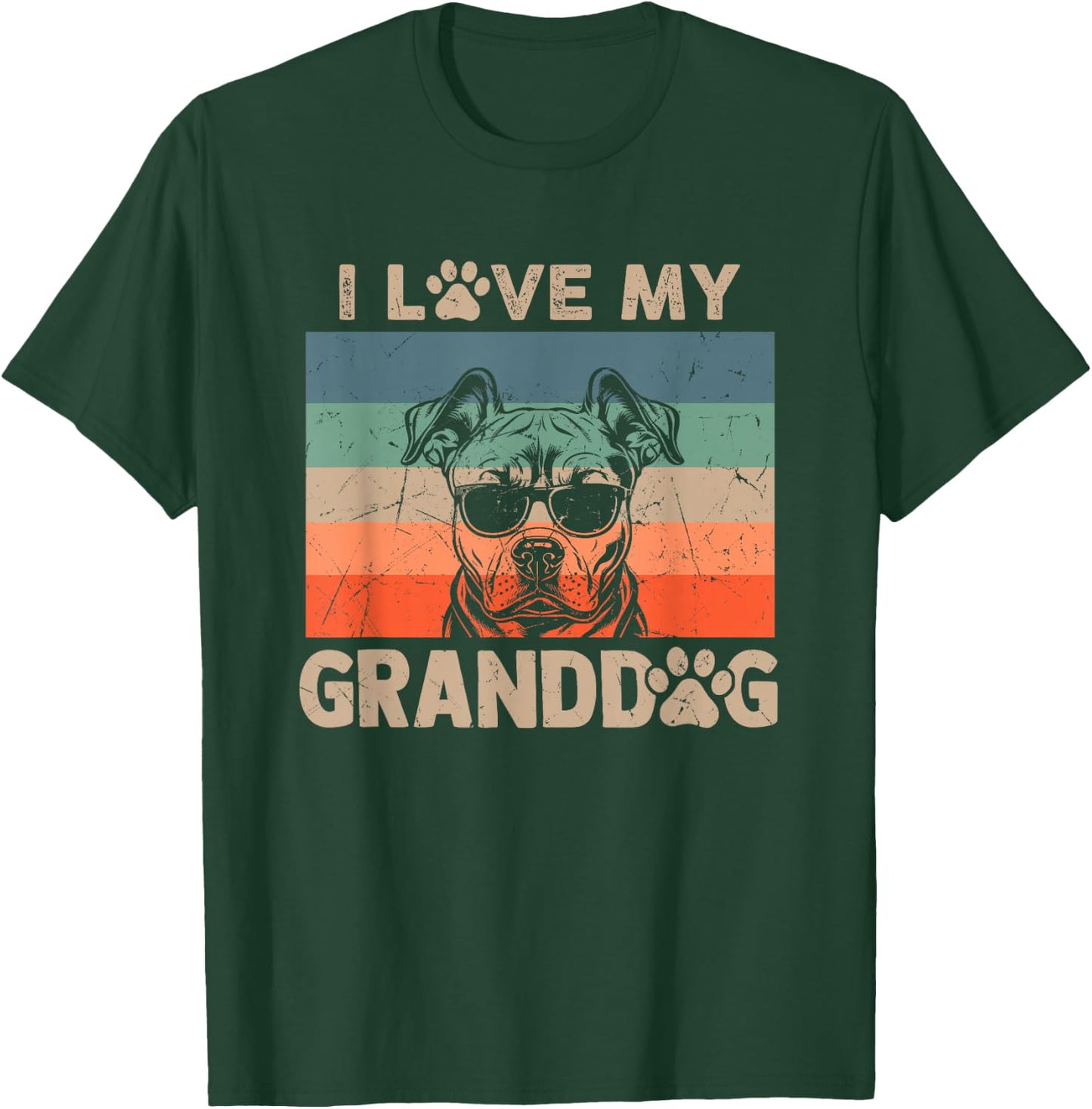 I Love My Granddog Pitbull Grandma Grandpa Dog Owner Dog Paw Men Women Kids T-Shirt - T-Shirt | Forest