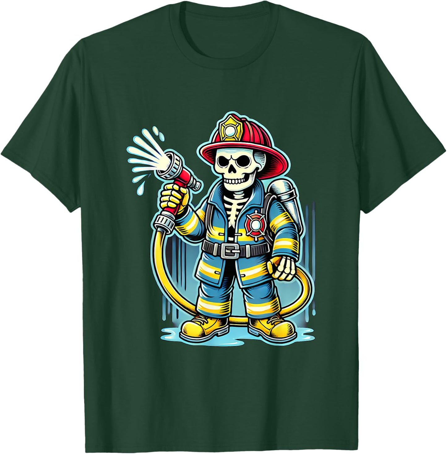 Halloween Skeleton Firefighter T-Shirt - T-Shirt | Forest