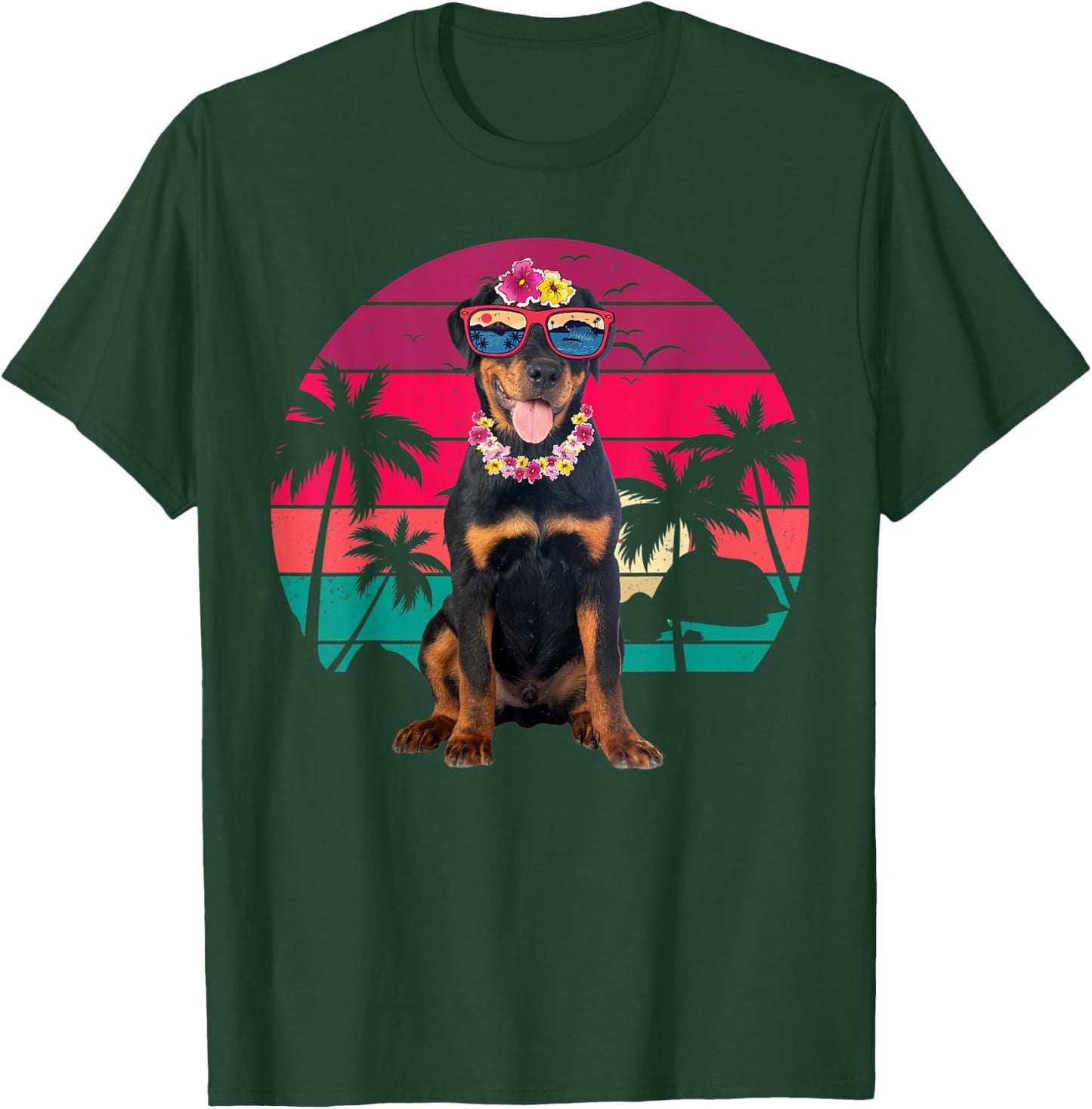 Retro Hawaiian Rottweiler Dog Tropical Floral Summer Vibes Men Women Kids T-Shirt - T-Shirt | Forest