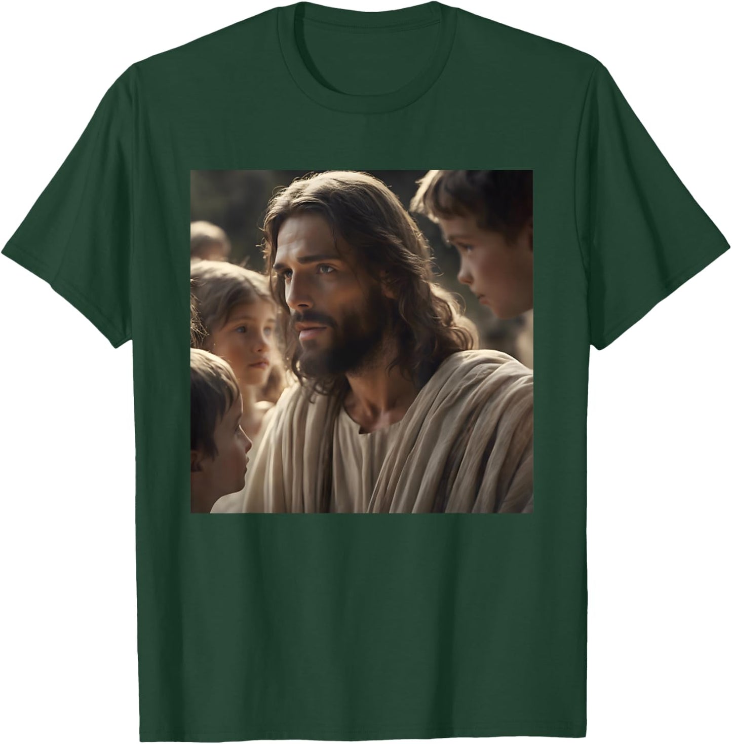 Vintage Jesus With Kids Face Of Jesus Portrait Christ T-Shirt - T-Shirt | Forest
