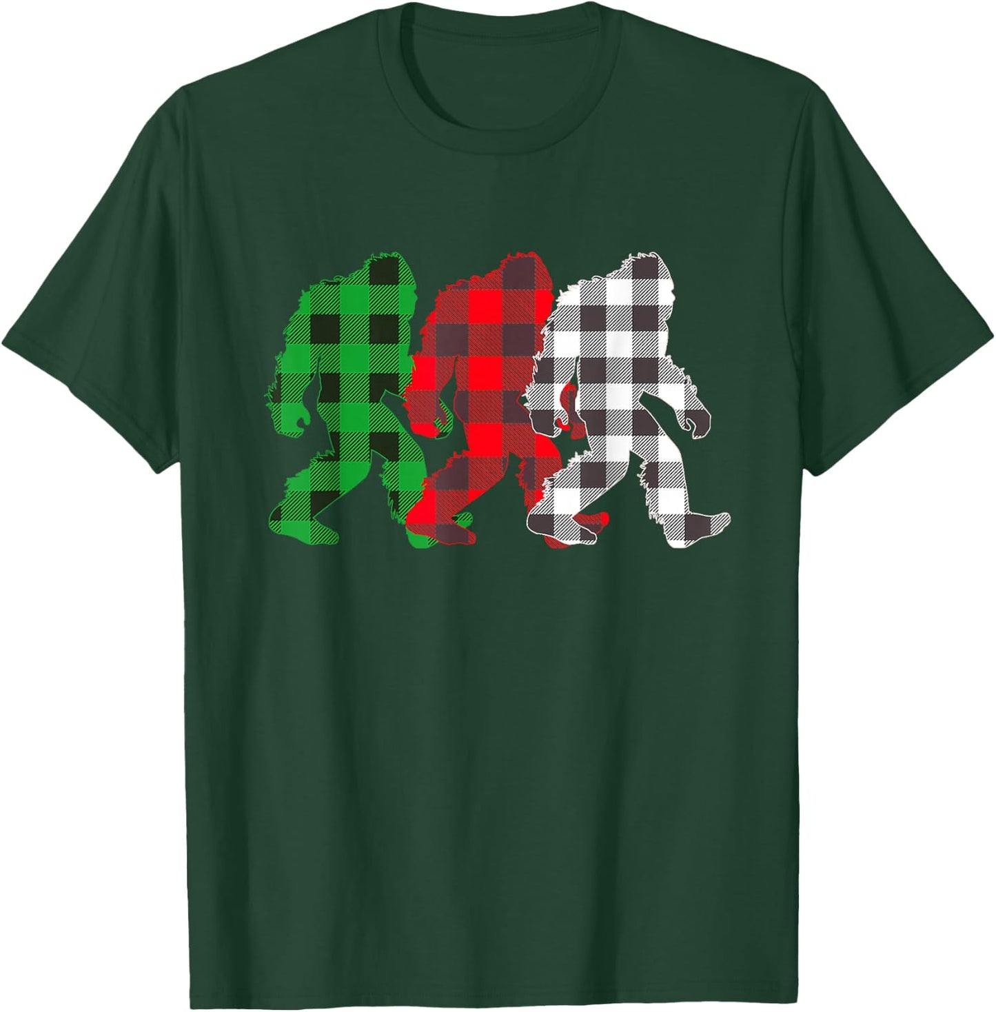 I Heart Cryptids Co. -Adults, -Kids Christmas Buffalo Plaid Believe Sasquatch T-Shirt - T-Shirt | Forest