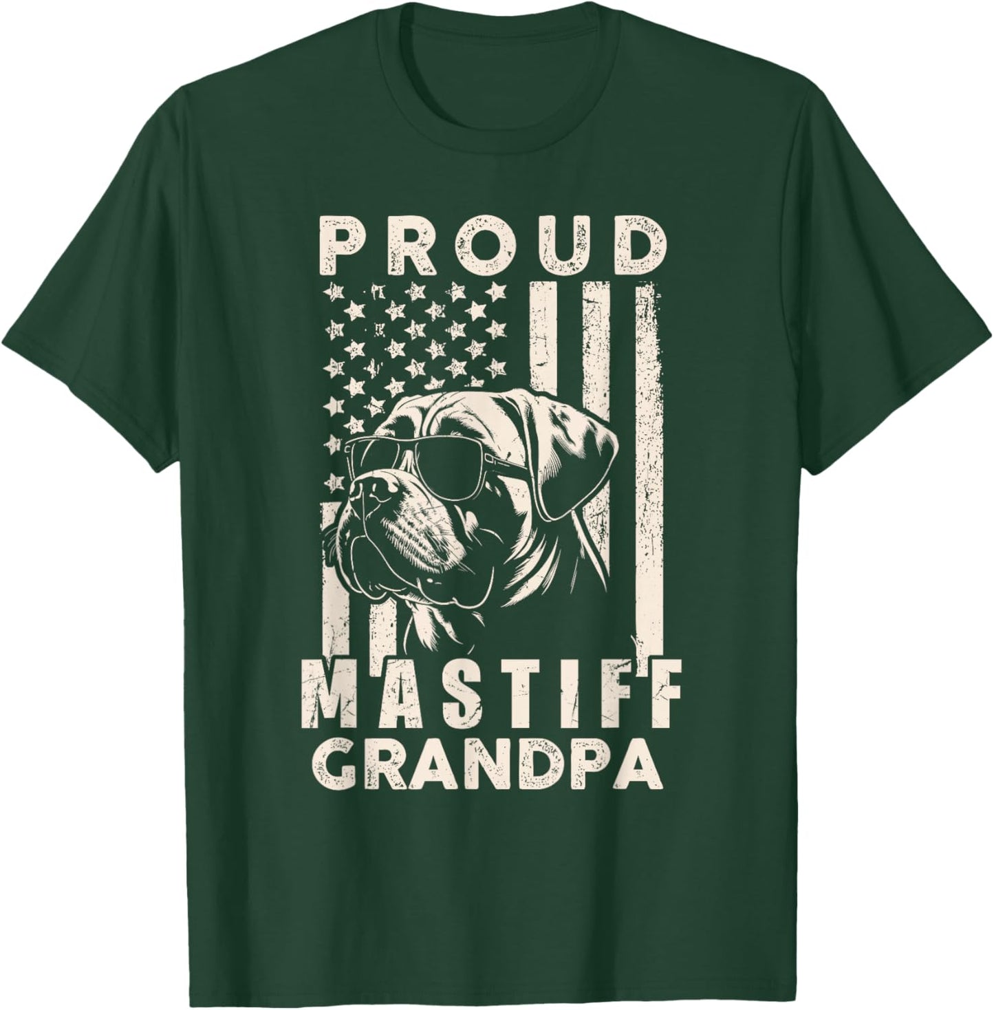 Proud Mastiff Dog Grandpa American Flag Patriotic Dog Owner T-Shirt - T-Shirt | Forest