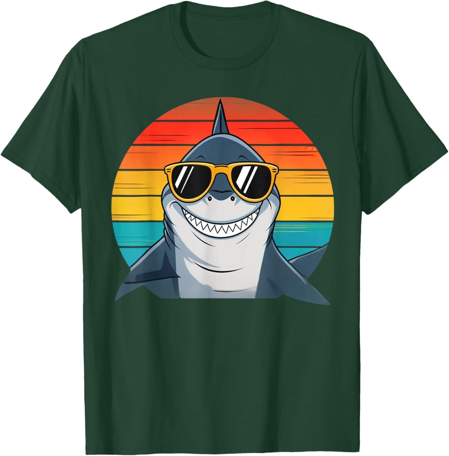 Kids Shark Face Open Mouth Cool Retro Toddler Boys Shark T-Shirt - T-Shirt | Forest