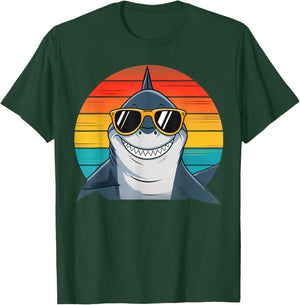 Kids Shark Face Open Mouth Cool Retro Toddler Boys Shark T-Shirt - T-Shirt | Forest