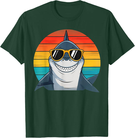 Kids Shark Face Open Mouth Cool Retro Toddler Boys Shark T-Shirt - T-Shirt | Forest
