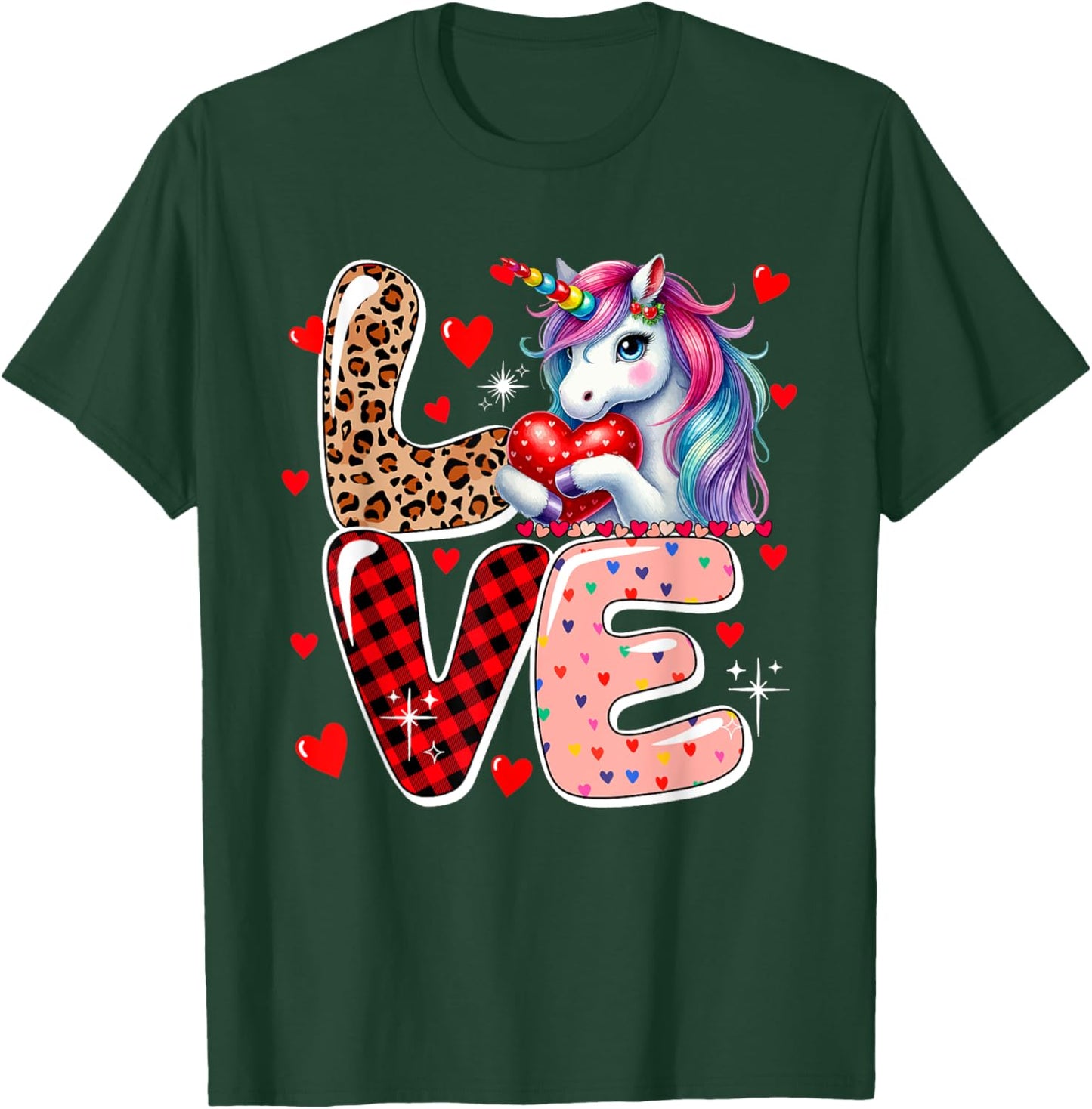 LOVE Unicorn Leopard Cute Hearts Valentine's Day Kid Toddler T-Shirt - T-Shirt | Forest