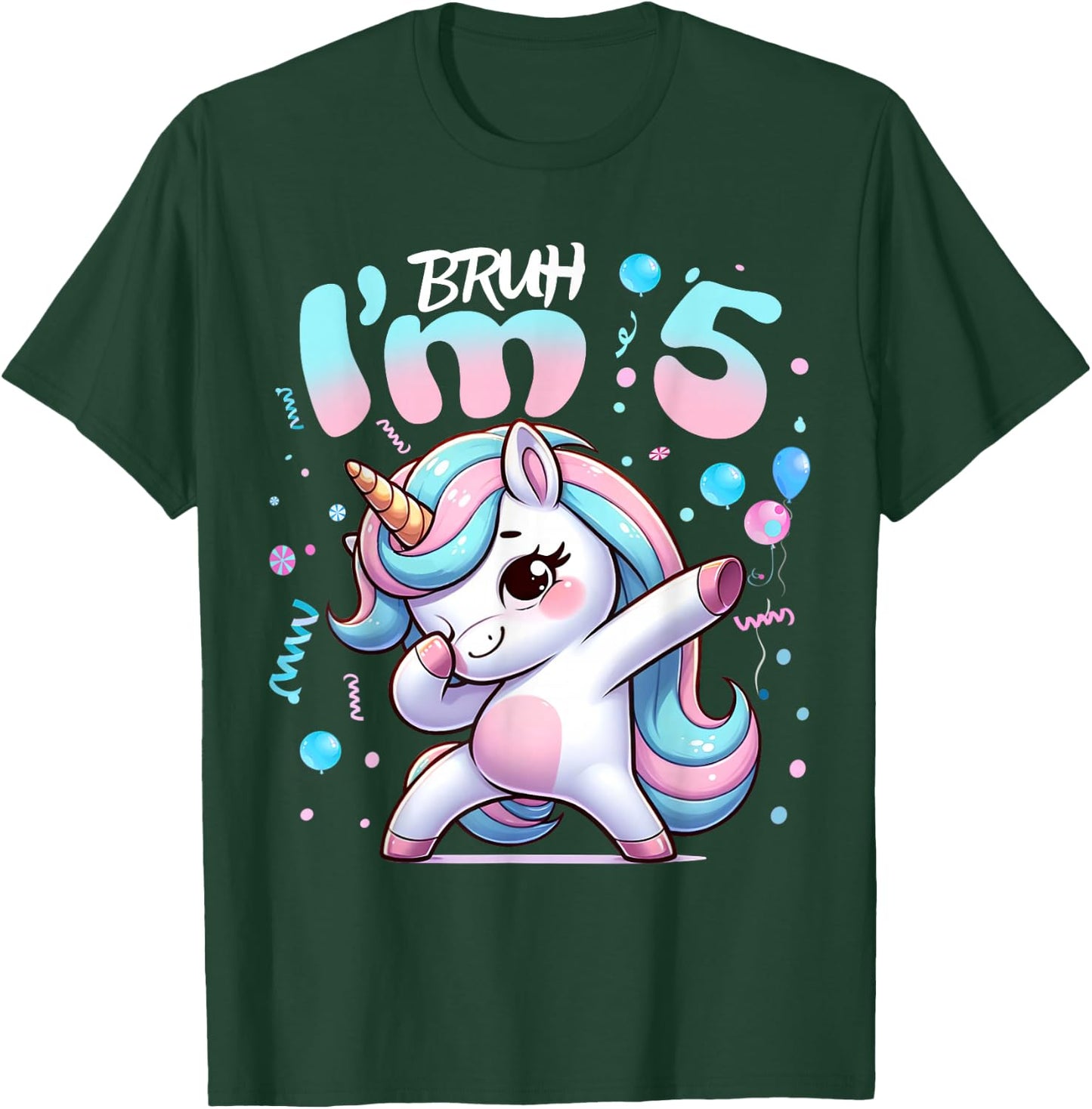 5th Birthday Girl Dabbing Unicorn Bruh I'm 5 Years Old Girls T-Shirt - T-Shirt | Forest