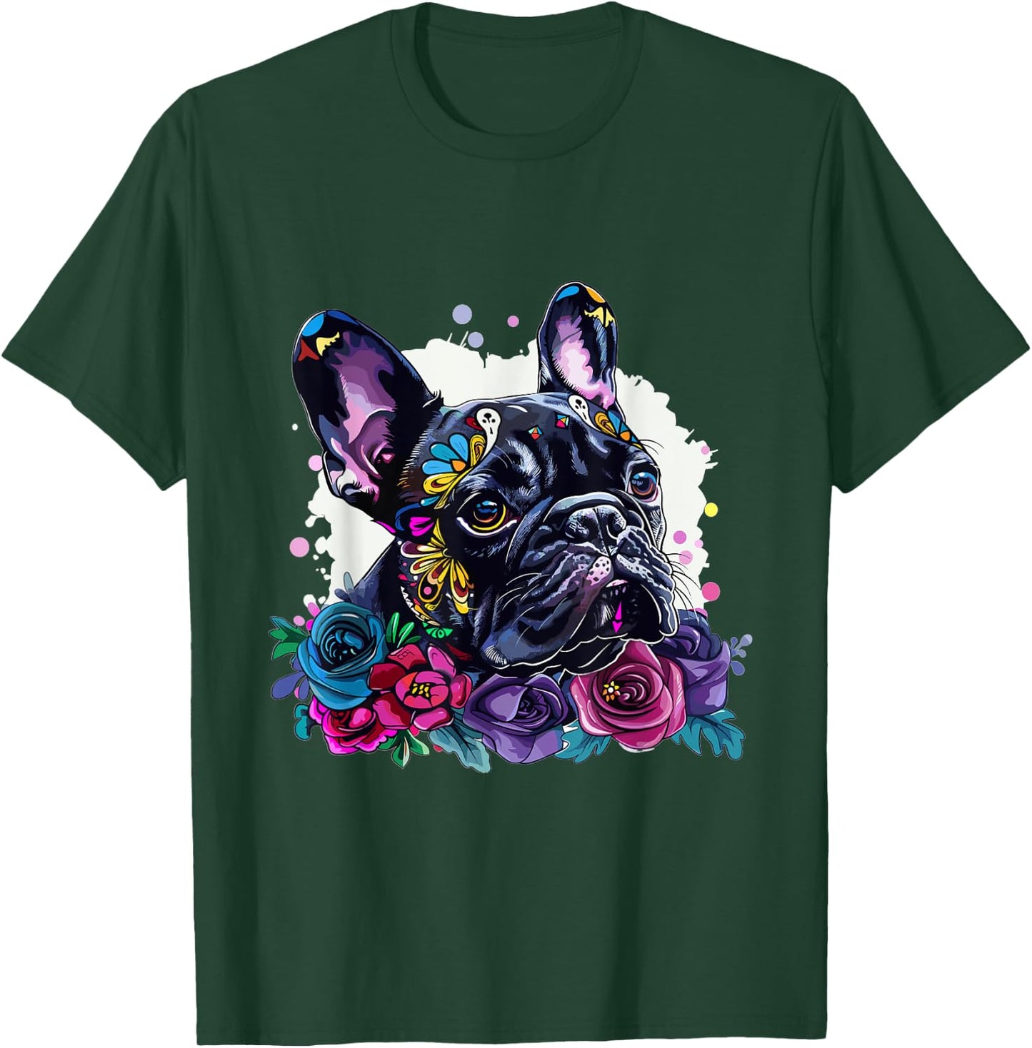 French Bulldog Sugar Skull Dia De Los Muertos Graphic T-Shirt - T-Shirt | Forest