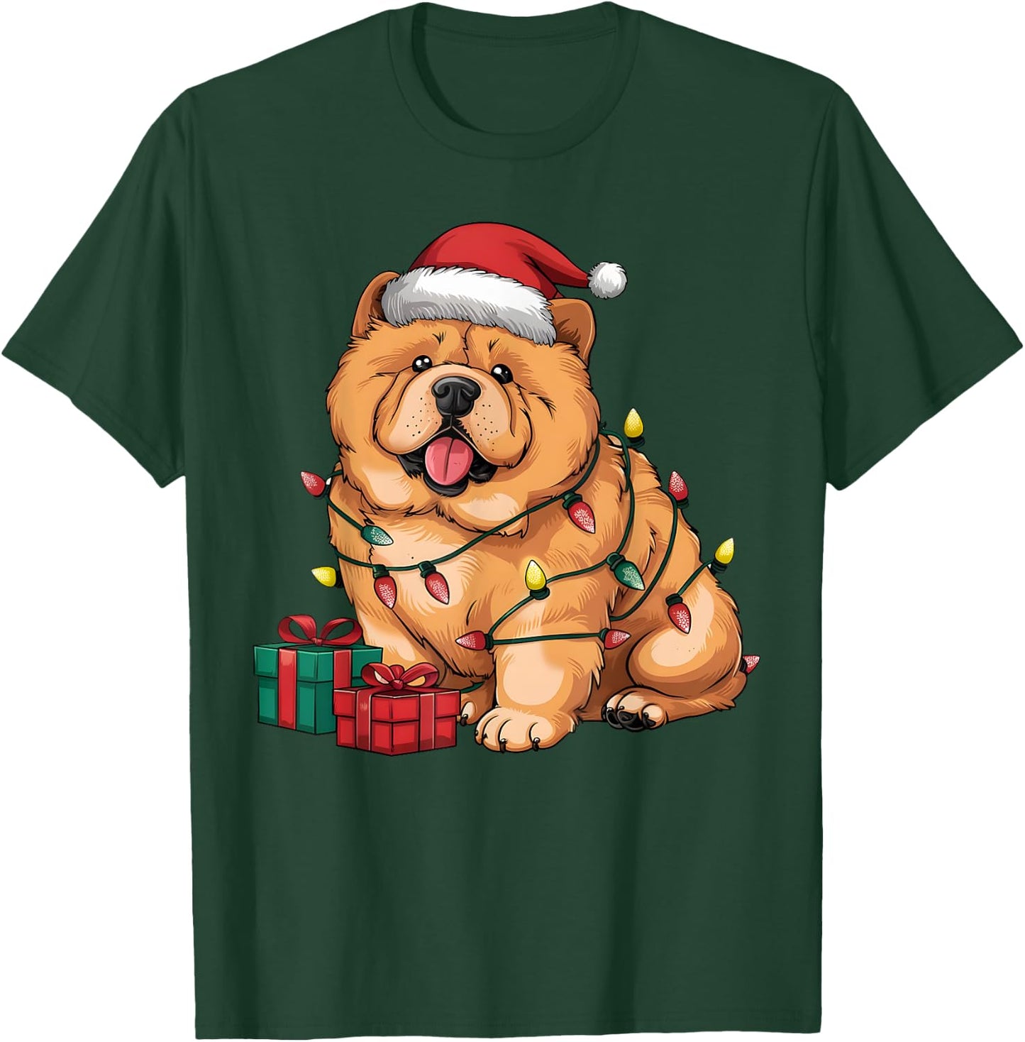 Xmas Lighting Santa Hat Chow Chow Dog Christmas Women Kids T-Shirt - T-Shirt | Forest