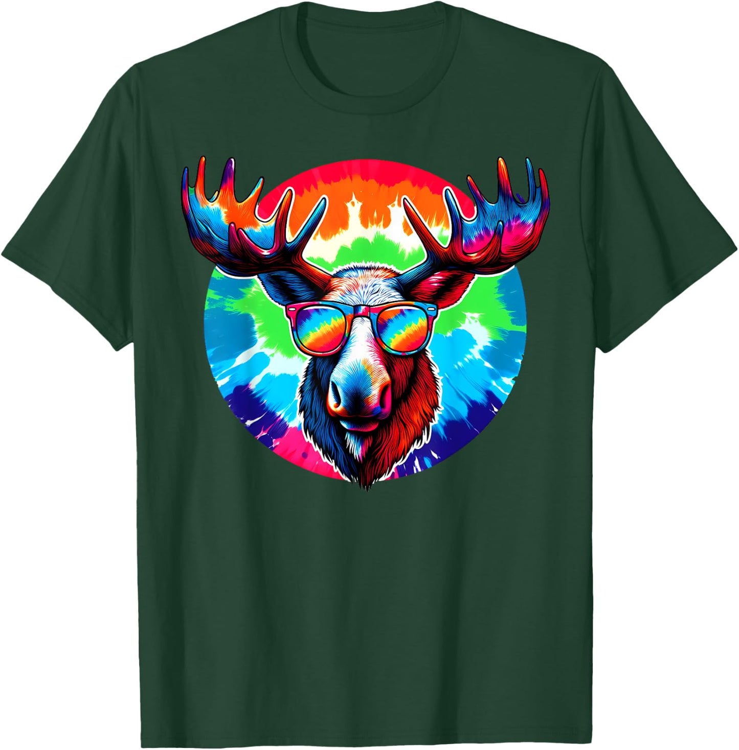 Cool Tie Dye Sunglasses Moose Illustration Art T-Shirt - T-Shirt | Forest