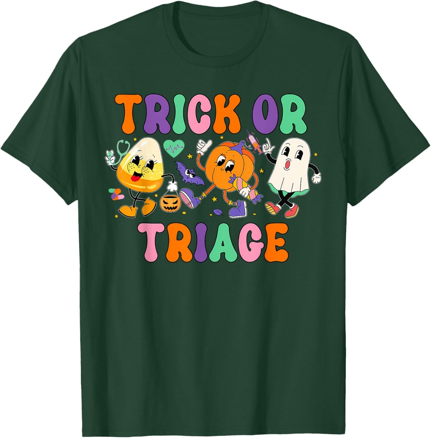 Trick or Triage Nurse Ghost Pumpkin Halloween Spooky Costume T-Shirt - T-Shirt | Forest