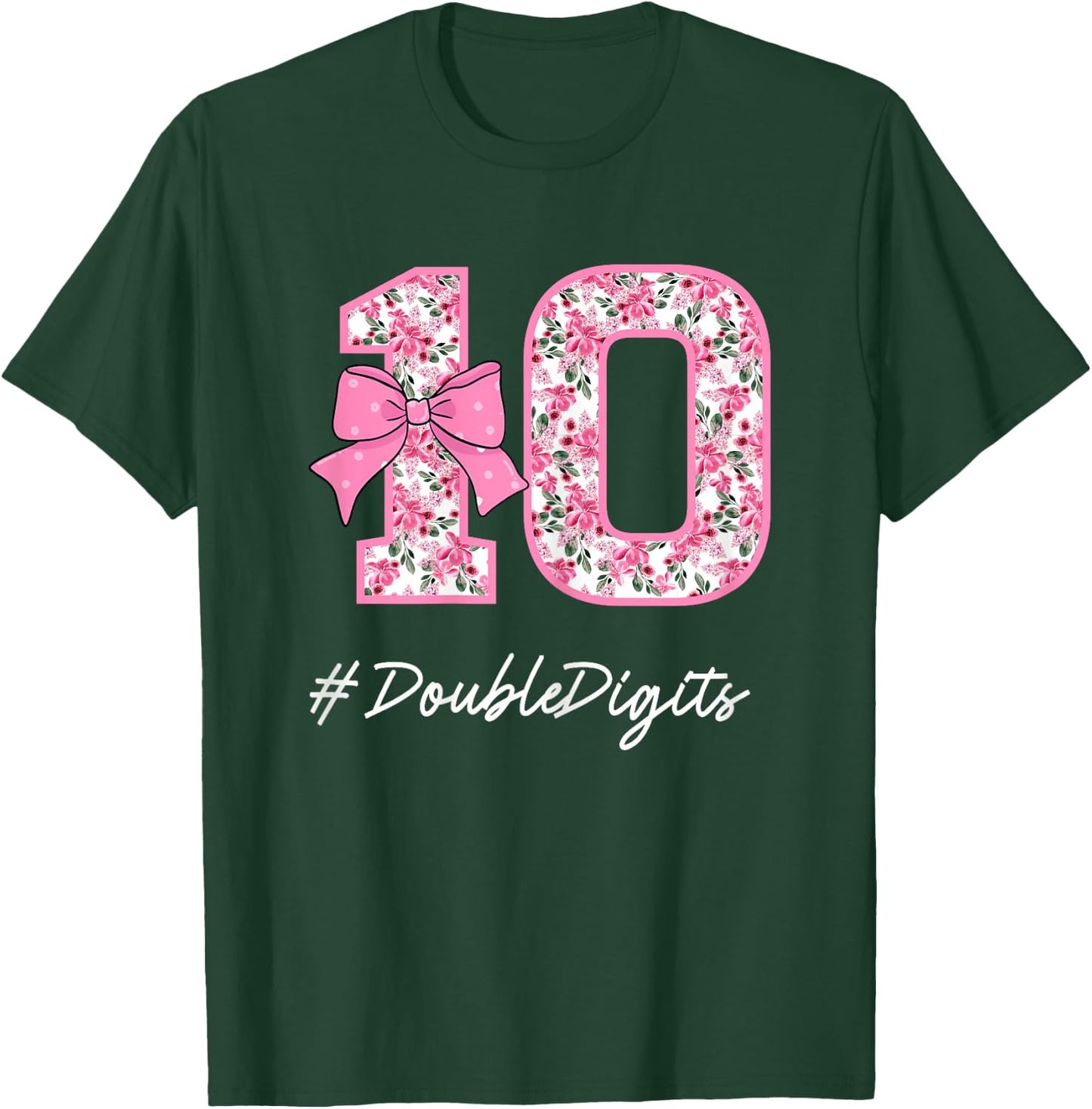 Double Digits 10th Birthday Girl 10 Years Old Pink Coquette T-Shirt - T-Shirt | Forest
