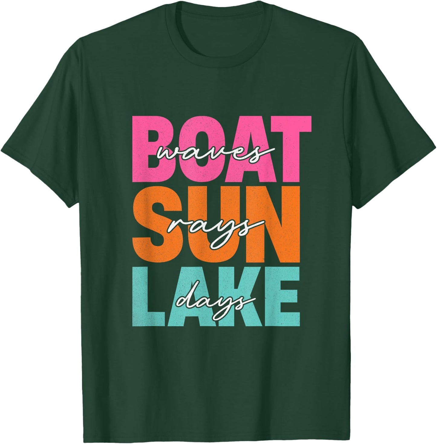 Boat Waves Sun Rays Lake Days Family Summer Vacation Retro T-Shirt - T-Shirt | Forest